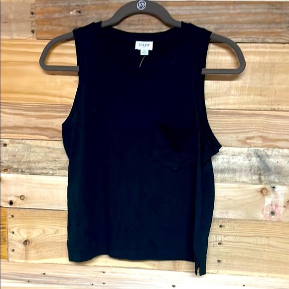 J. Crew Size XS Black Sleeveless Crop 100% Cotton Top With Cute Little Pocket - Picture 1 of 8